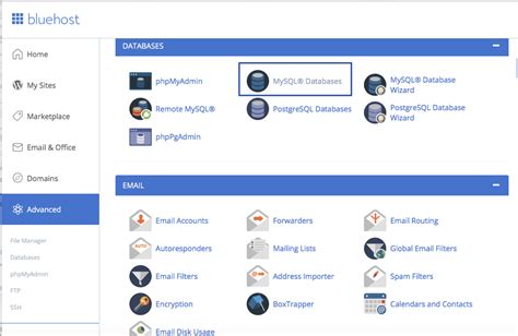 MySQL Database and user name convention - Bluehost