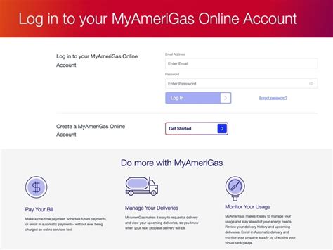 Myamerigas.com login. MyAmeriGas makes it easy to manage your usage and stay ahead of your energy needs. Review your delivery history and upcoming deliveries. Enroll in Automatic delivery and monitor your propane supply by checking your virtual tank gauge. Login to your AmeriGas online account to access convenient features like AmeriGas bill pay, propane delivery ... 