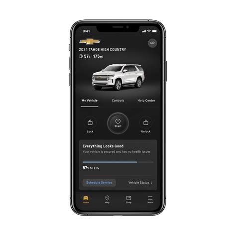 Mychevy app.  Mobile app functionality is available on select devices and requires da...