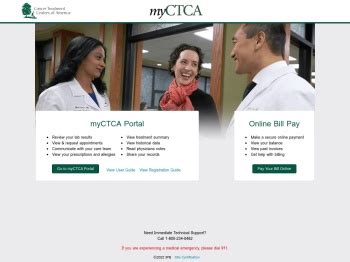Review your lab results. View & request appointments. Communicate with your care team. View your prescriptions and allergies. View treatment summary. View historical data. Read physicians notes. Share your records. Go to myCTCA Portal.