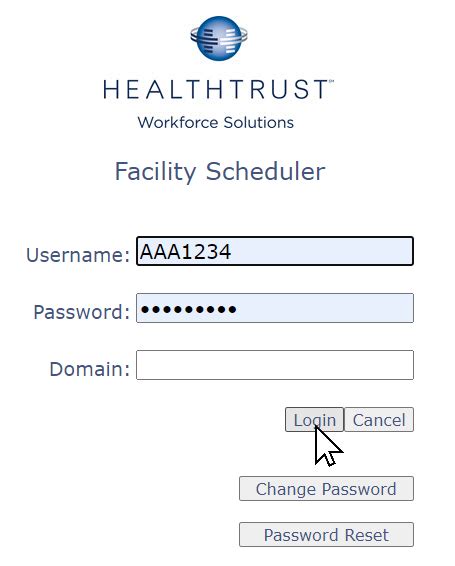 Myscheduler.hca healthcare login. - Affiliate: Unique ID - HCA: 3-4 ID 3. Enter your Password: - Affiliate - Assigned password - HCA - Network password 4. Enter the Domain: (Facility Specific or leave blank). 5. Click Login. Troubleshooting Is the employee logging into the correct facility URL? 
