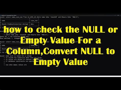 Mysql check column is null. 6 Working with NULL Values The NULL value can be surprising unti...