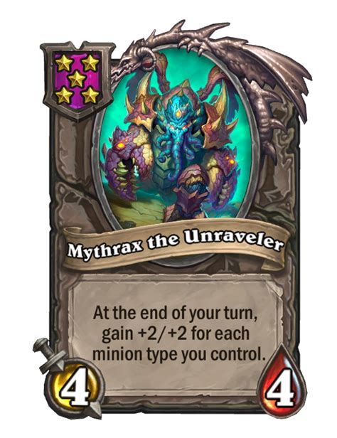 Mythrax battlegrounds. The new minion Mythrax is very good when you play menagerie. In this video I had 4 different minion types on board so Golden Mythrax was scaling every turn +... 