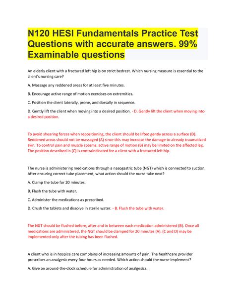 N120 HESI Fundamentals Practice Test Questions with accurate answers