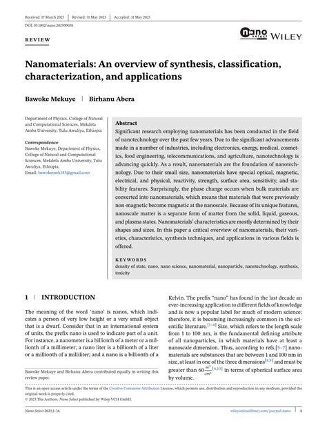 Nanomaterials: An overview of synthesis, classification ... - wintechmobiles.com