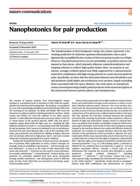 Nanophotonics for pair production - Nature Communications - wintechmobiles.com