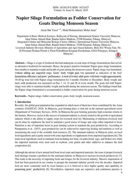 Napier Silage Formulation as Fodder Conservation for Goats During ... - raincitystudios.com