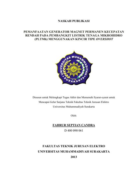 NASKAH PUBLIKASI PEMANFAATAN GENERATOR MAGNET … - raincitystudios.com