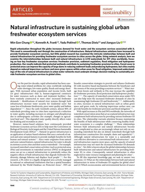 Natural infrastructure in sustaining global urban freshwater ecosystem ... - raincitystudios.com