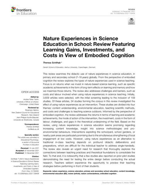 Nature Experiences in Science Education in School: Review - raincitystudios.com