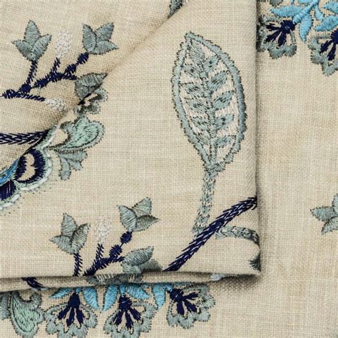 NAVY BLUE Floral Linen Fabric Fabric by the Yard Cotton Linen