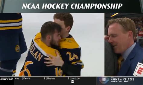 NCAA Frozen Four: Quinnipiac coach, ESPN reporter hug …