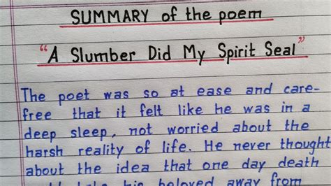 NCERT Class 9 Poem A Slumber Did My Spirit Seal - YouTube