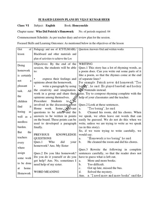 NCERT Lesson Plans Class 6th Honeysuckle 6th Eng by Vijay