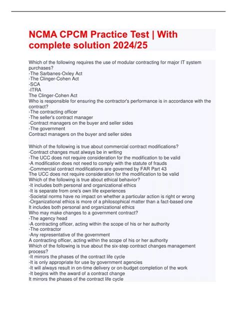 NCMA CPCM Practice Test With complete solution 2024/25 NCMA CPCM