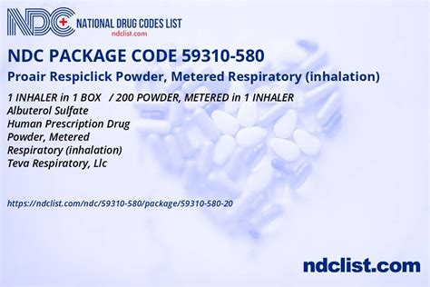 NDC 59310-580-20 Proair Respiclick - NDCList.com