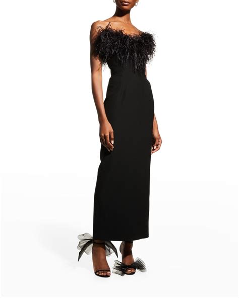 NEW ARRIVALS Lena Strapless Ostrich Feather Midi Dress