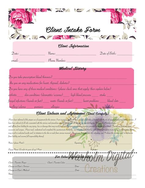 NEW Custom Nail Client Intake Form Hot Pink Digital File Etsy