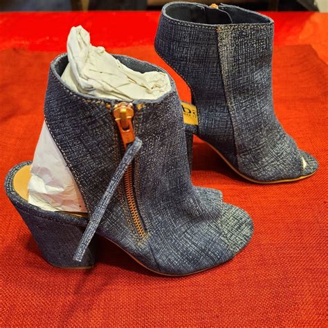 NEW Diba True Women’s Ink Away Leather Denim Open Toe Booties …