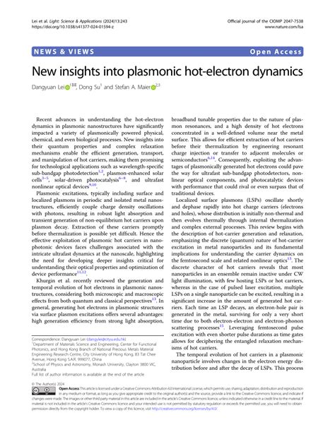 New insights into plasmonic hot-electron dynamics - wintechmobiles.com