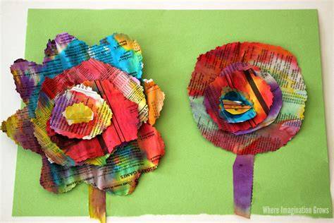 Newspaper Flowers Recycled Craft for Kids - raincitystudios.com