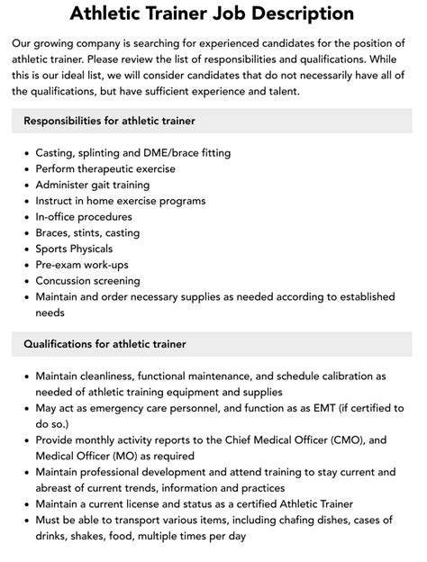 NFL Athletic Trainer Job Description - Sports