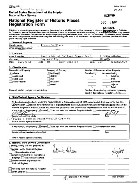 NFS Form 10-900 OMB No. 1024-0018 (Rev. 8-06) United …