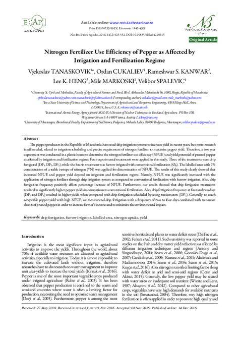 Nitrogen Fertilizer Use Efficiency of Pepper as Affected by Irrigation ... - raincitystudios.com