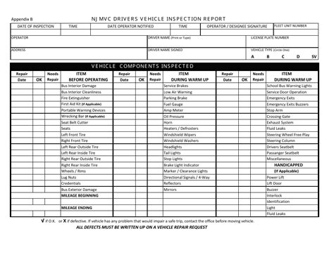 NJ NJMVC Drivers Vehicle Inspection Report Fill and Sign Printable