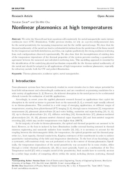 Nonlinear plasmonics at high temperatures - Sivan - 2017 ... - wintechmobiles.com