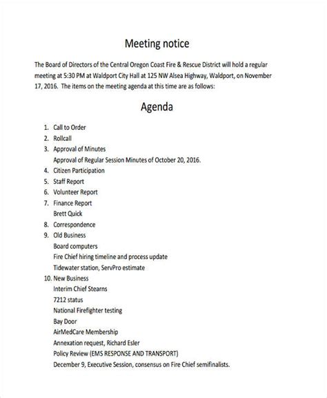 NOTICE AND AGENDA. OF