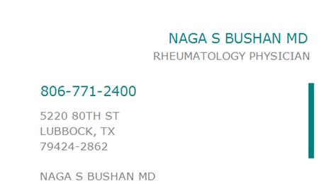 NPI 1740262757 Dr. Naga S Bushan in Lubbock - Address, …