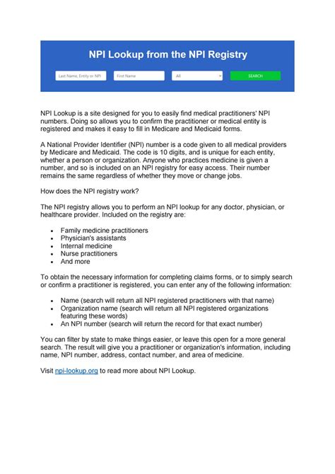 NPI Lookup from the NPI Registry by npisearch Issuu