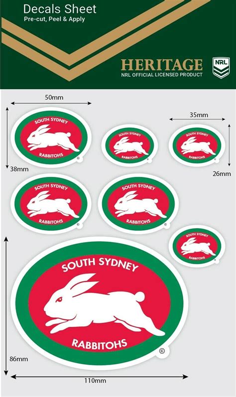 NRL NRL iTAG Decals Sheet of Rabbitohs Team Stickers …