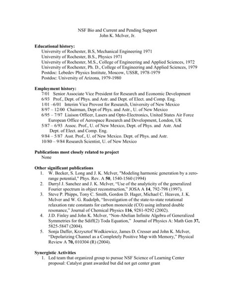 NSF Bio and Current and Pending Support