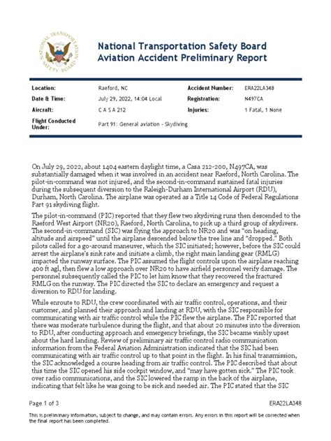 NTSB Preliminary Report on Arizona Fatality