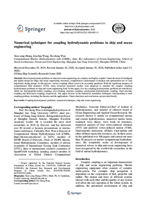 Numerical techniques for coupling hydrodynamic problems in ship and ... - wintechmobiles.com