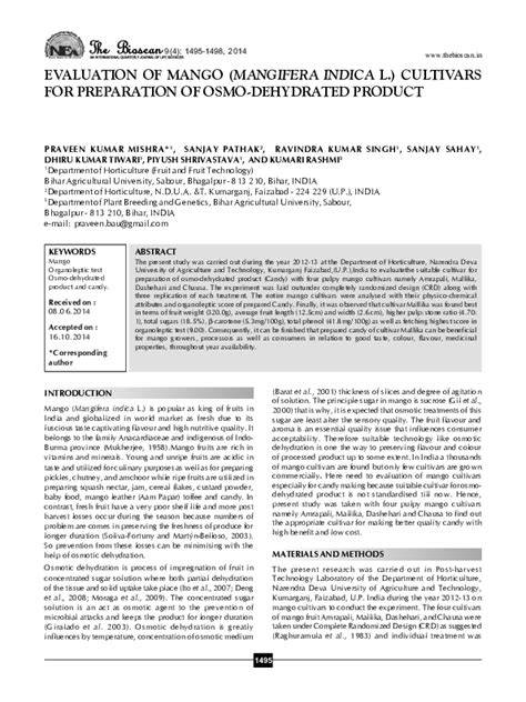 Nutrient and Flavor Content of Mango (Mangifera indica L.) Cultivars ... - raincitystudios.com