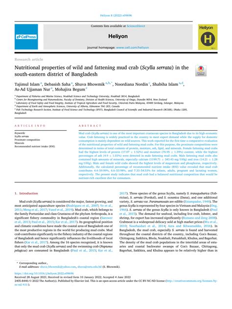 Nutritional properties of wild and fattening mud crab (Scylla serrata ... - muktibox.com