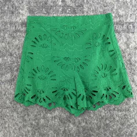 NWT Zara High Waisted Kelly Green Eyelet Shorts Size M eBay