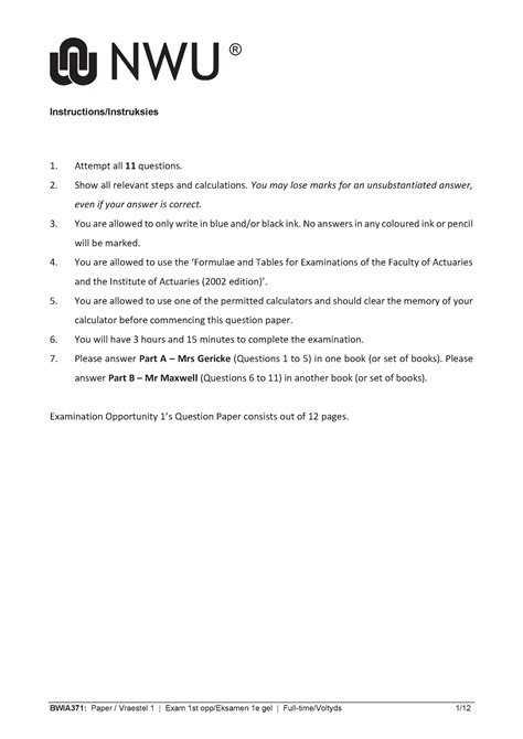 NWU Exam Past Questions Papers PDF Download - South Africa …