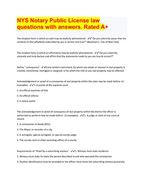 NYS Notary Public License law questions with answers. Rated A+ Notary