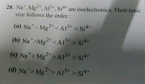 Na^ + , Mg^2 + , Al^3 + and Si^4 + are isoelectronic ions. Their …