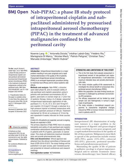 Nab-PIPAC: a phase IB study protocol of intraperitoneal cisplatin …