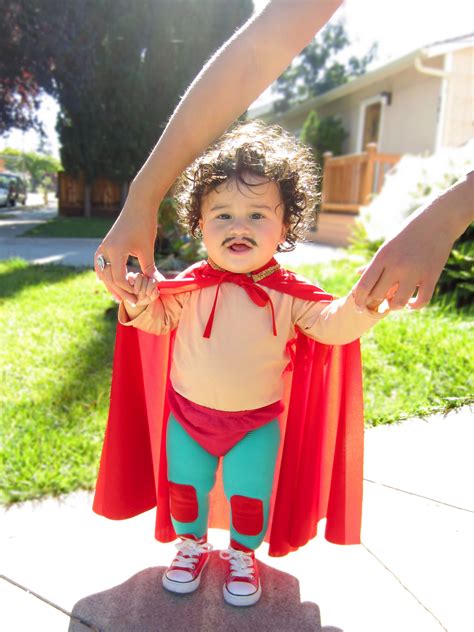 Homemade Baby Nacho Libre Costume, I had seen the movie and thought it would be a great costume, very original(I hope). Couldn’t find it as a costume for babies, so I decided to make it at home. MATERIAL: Blue pants that were tight on him, red wife beater, red socks. Went and got light tight blue pants.. 