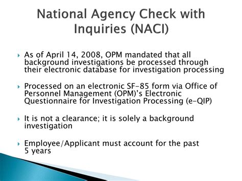 Naci clearance. favorable background investigation, and have an appropriate clearance to allow access to computer networks and restricted areas to determine suitability, loyalty, and … 