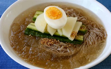Naeng myeon. Naeng myun is a traditional Korean dish of buckwheat noodles in a chilled, sometimes icy, savory broth. Asian pear, cucumber, and pickled daikon radish garnish the bowls. Often but not always, the … 