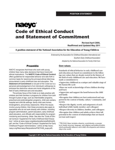 Naeyc code of ethics.  The NAEYC Code of Ethical Conduct offers guidelines f...