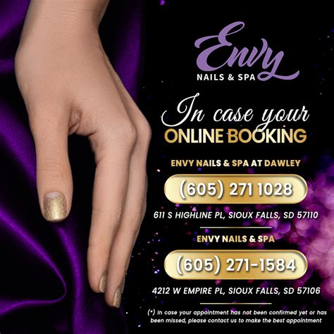 605-271-1584. From Business: Envy Nails and Spa is a family owned and operated. With over 15 years of experience and award winning nail-tech, we ensure your service will be satisfied.We…. 14. Pro Nails. Nail Salons Beauty Salons. 5223 W 26th St, Sioux Falls, SD, 57106.. 