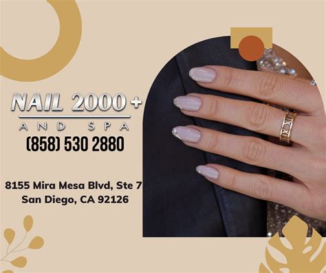 Nails mira mesa. Get the address, phone number, hours of operations and what services are provided by Nail 2000 Plus Spa located at 8155 Mira Mesa Blvd Ste 7 San Diego CA 92126. Get tips on what to do before visiting this San Diego nail salon CA including verifying their license, and what to look for when you arrive. Learn how to file a complaint with a person or salon … 